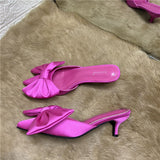 Aiertu 2022 Spring Pointed Toe Stiletto Heel Kitten Heels Bow Heel-Free Slippers for Women Aiertu