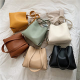 Xajzpa - PU Leather Women Bucket Shoulder Bag Brand Luxury Solid Color ladies Handbags Casual Female Crossbody bags bolsas totes