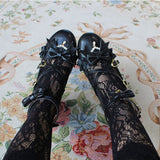 Xajzpa - Sweet Lolita Shoes Vintage Round Head Middle Heel 3-5cm Women Shoes Cute Bowknot Cross Bandage Kawaii Shoes Loli  Kawaii Girl