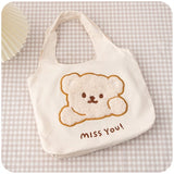 Xajzpa - Canvas Cartoon Tote Bags Women Large Capacity Plush Embroidery Bear Student Book Storage Bags Casual Cute Shopping Bags Female