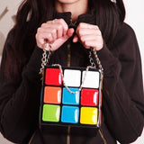 Xajzpa - Chic Cubic Shape Box Women Handbags Designer Chains Totes Luxury Pu Leather Messenger Bag Ladies Personality Small Purses