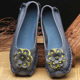 Xajzpa - Spring Leather Shoes Women Flats New Style Flower Genuine Leather Shoes For Female Flats Casual Shoes Woman Loafers