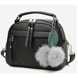 Xajzpa - Girl Messenger Bags with Fair Ball Tassel Fashion PU Leather Handbag for Women Female Shoulder Bags Ladies Party Handbags