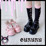 Xajzpa - Lolita Shoes Kawaii Shoes Loli Devilian Little Bat Style Bowknot Demon Dark Goth Punk Platform Cosplay LoliShoes High Heel 5.5cm