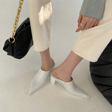 Aiertu Fashion Women Sandals Slippers Roman Style Slides Party Pumps Thick Square Heeled Black/White Mules Shoes Pointed Toe Slides 39 Aiertu