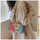 Xajzpa - Letter Graffiti PU Leather Small Crossbody Bags Women Fashion Shoulder Bag Luxury Designer Handbags Female Mobile Phone Purses