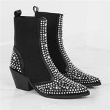 Xajzpa - Brand Design High Quality Square Heels Classic Fashion Rivets Elastic Ankle Boots Shoes Women Chelsea Boots