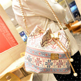 Xajzpa - Bag for Women Bohemia Style Canvas Drawstring Bucket Bag Pearl Shoulder Handbags Women Messenger Bags Bolsa Feminina Bolsos