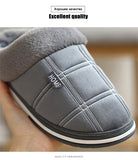 Xajzpa - Winter warm slippers men Suede Gingham Short plush Indoor shoes for male Non slip Cozy Velvet Waterproof Fur home men slippers