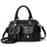 Xajzpa - Female Boston Bag New Fashion Handbag Soft Leather Large Capacity Mother Bag Retro Women'S Shoulder Bag Multi-Pocket Female Bag