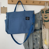 Xajzpa - Women's Retro Large Size Bags Cotton Canvas Shoulder Bag Fashion Crossbody Handbag Zipper Casual Tote Multi Pocket