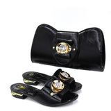 Xajzpa - Latest Italian Design Fashion African Women's Low Heel Comfortable Shoes and Bags Set Leather Casual Ladies Slippers