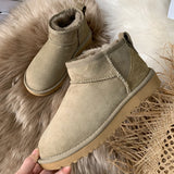Xajzpa - NEW style basic short mini winter sheepskin snow boots women waterproof natural wool fur lined ankle warm flat shoes 35-44