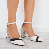Xajzpa - Women Mary Jane Pumps Pointed Toe Ankle Strap Buckle Chunky Block Heels