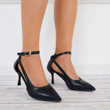 Xajzpa - Cutout High Heels Strappy Stilettos Pointed Toe Ankle Strap Pumps