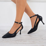 Xajzpa - Cutout High Heels Strappy Stilettos Pointed Toe Ankle Strap Pumps