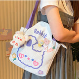 Xajzpa - Kawaii Shoulder Bag for Girls Bear Rabbit Tote Handbags Canvas Large Capacity Student Book Storage Bags Cute Shopping Bags MO118