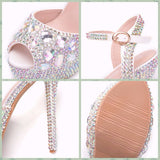 Xajzpa - Diamond Women Super High Heels Wedding Pumps 14cm Peep Shoes  Platform 4CM  Wristband Colorful Stiletto