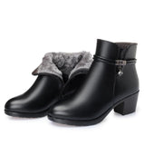 Xajzpa - NEW Fashion Soft Leather Women Ankle Boots High Heels Zipper Shoes Warm Fur Winter Boots for Women Plus Size 35-43