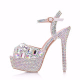 Xajzpa - Diamond Women Super High Heels Wedding Pumps 14cm Peep Shoes  Platform 4CM  Wristband Colorful Stiletto