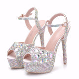 Xajzpa - Diamond Women Super High Heels Wedding Pumps 14cm Peep Shoes  Platform 4CM  Wristband Colorful Stiletto