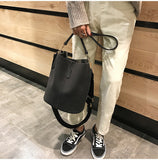 Xajzpa - Messenger bag Women Bucket Shoulder Bag large capacity vintage Matte PU Leather lady handbag Luxury Designer bolsos mujer Black