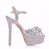 Xajzpa - Diamond Women Super High Heels Wedding Pumps 14cm Peep Shoes  Platform 4CM  Wristband Colorful Stiletto