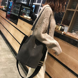 Xajzpa - Messenger bag Women Bucket Shoulder Bag large capacity vintage Matte PU Leather lady handbag Luxury Designer bolsos mujer Black
