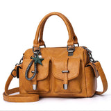 Xajzpa - Female Boston Bag New Fashion Handbag Soft Leather Large Capacity Mother Bag Retro Women'S Shoulder Bag Multi-Pocket Female Bag