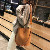 Xajzpa - Brand Luxury Designer Handbag Ladies Bucket Bag PU Leather Shoulder Bags Large Capacity Wide Shoulder Strap Crossbody Bags Tote