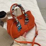 Xajzpa - Large Capacity Leather Top-Handle Bags For Women New Vintage Silk Scarf Handbag Shoulder Bag Female Brand Business Lady Bag