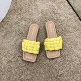 Xajzpa - Fashion Weave Slippers Women Square Toe Flat Casual Shoes Women Slide 2023 Summer Flip Flops Beach Sandal Slipper Big Size 40