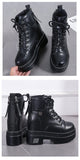 Xajzpa - Women High Heels 10CM Thick Heel Ankle Boots Lace Up Black Chunky Boots Autumn Winter Leather Woman Boots Platform Leather Shoes