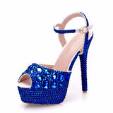 Xajzpa - Diamond Women Super High Heels Wedding Pumps 14cm Peep Shoes  Platform 4CM  Wristband Colorful Stiletto