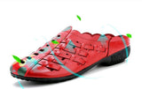 Xajzpa - Mum's Leather Slippers,Women Soft Summer Shoes,Close Toe Slides,Low Heels,Comfortable for Wearing,Black,Red