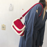 Xajzpa - Plush Crossbody Bag New Patchwork Color Corduroy Women Designer Handbags Winter Cute Shoulder Messenger Bags Female 428