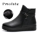 Xajzpa - Woman Ankle boots Warm Plush Wedge Boots for women Casual shoes Non-slip Waterproof Leather Boots women Zipper Female boots