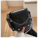 Xajzpa - Female Crossbody Bag Vintage Pu Leather Solid Heart Hasp Square Bucket Bags Lady Luxury Wide Strap Chain Shoulder Messenger Bag