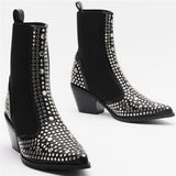 Xajzpa - Brand Design High Quality Square Heels Classic Fashion Rivets Elastic Ankle Boots Shoes Women Chelsea Boots