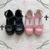 Xajzpa - Lolita Shoes Kawaii Shoes Loli Devilian Little Bat Style Bowknot Demon Dark Goth Punk Platform Cosplay LoliShoes High Heel 5.5cm