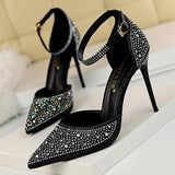 Xajzpa - Shoes Shiny Rhinestones High Heels Ladies Shoes Women Pumps Stiletto Sweet Women Heels Wedding Shoes Women Sandals 10 Cm