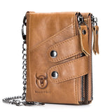 Xajzpa - Quality Genuine Leather men Wallet Brand zipper Man Purse Vintage cow leather Male card Coin Bag with iron chain