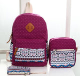 Xajzpa - Preppy Canvas Hemp Boho/Aztec Stripe Multi Pocket Backpack Hippie/Tribal Laptop Bags Bohemia Set