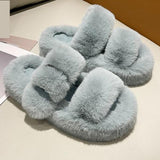 Xajzpa - Winter Fashion Soft Warm Comfort Flat Fur Slipper Brand Designer Slip On Loafers Mules Flip Flops Casual Ytmtloy Indoor