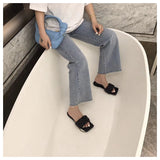 Xajzpa - Fashion Weave Slippers Women Square Toe Flat Casual Shoes Women Slide 2023 Summer Flip Flops Beach Sandal Slipper Big Size 40