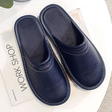 Xajzpa - Autumn Winter Indoor Shoes Men's Slippers Plus Size 47 48 Man Concise Navy Blue Slides Simple Leather Home Slippers For Men