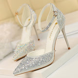 Xajzpa - Shoes Shiny Rhinestones High Heels Ladies Shoes Women Pumps Stiletto Sweet Women Heels Wedding Shoes Women Sandals 10 Cm