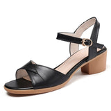 Xajzpa - New Women Sandals Soft Genuine Leather Ladies Comfortable Med Heels Sandals Women Open Toe Beach Shoes Fashion Woman's Footwear