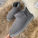 Xajzpa - NEW style basic short mini winter sheepskin snow boots women waterproof natural wool fur lined ankle warm flat shoes 35-44