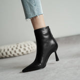 Xajzpa - Pot Big Size 42 Cow Leather Pointed Toe High Heels Chic Design Concise Basic Clothing Dress Warm Wedding Ankle Boots